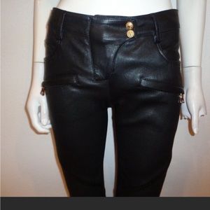 Balmain Black Leather Moto Pants Size 36